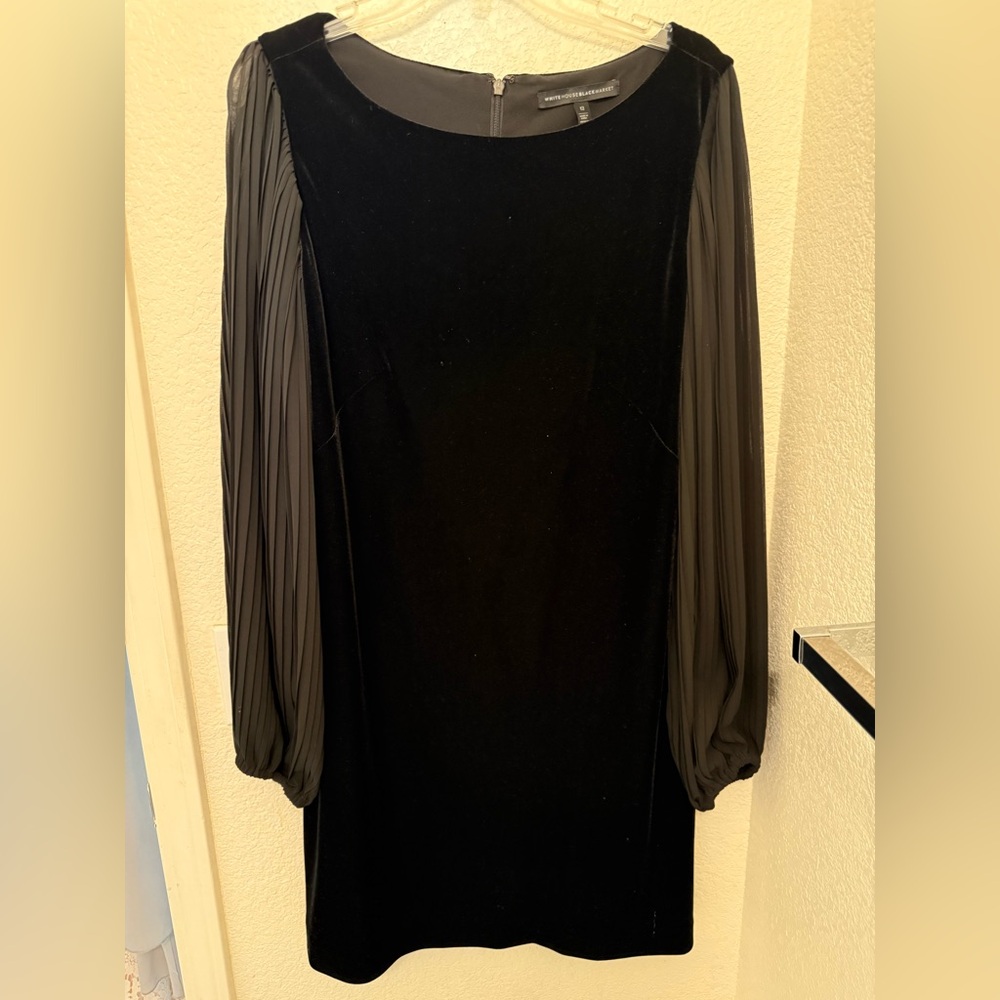 White House Black Market Black Dress with Pleated Sleeves